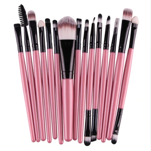 Other - 15 pc Pink Makeup Brush Set with Iridescent Case